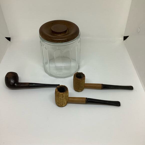 Grand duke Dr Grabow & 2 corn Cobb pipes with glass humidor - Picture 1 of 11